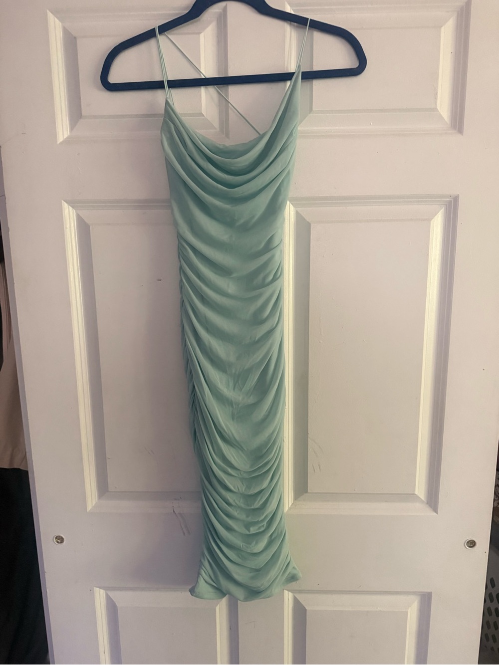 Oh Polly Mint Green Cowl Ruched Midi Dress